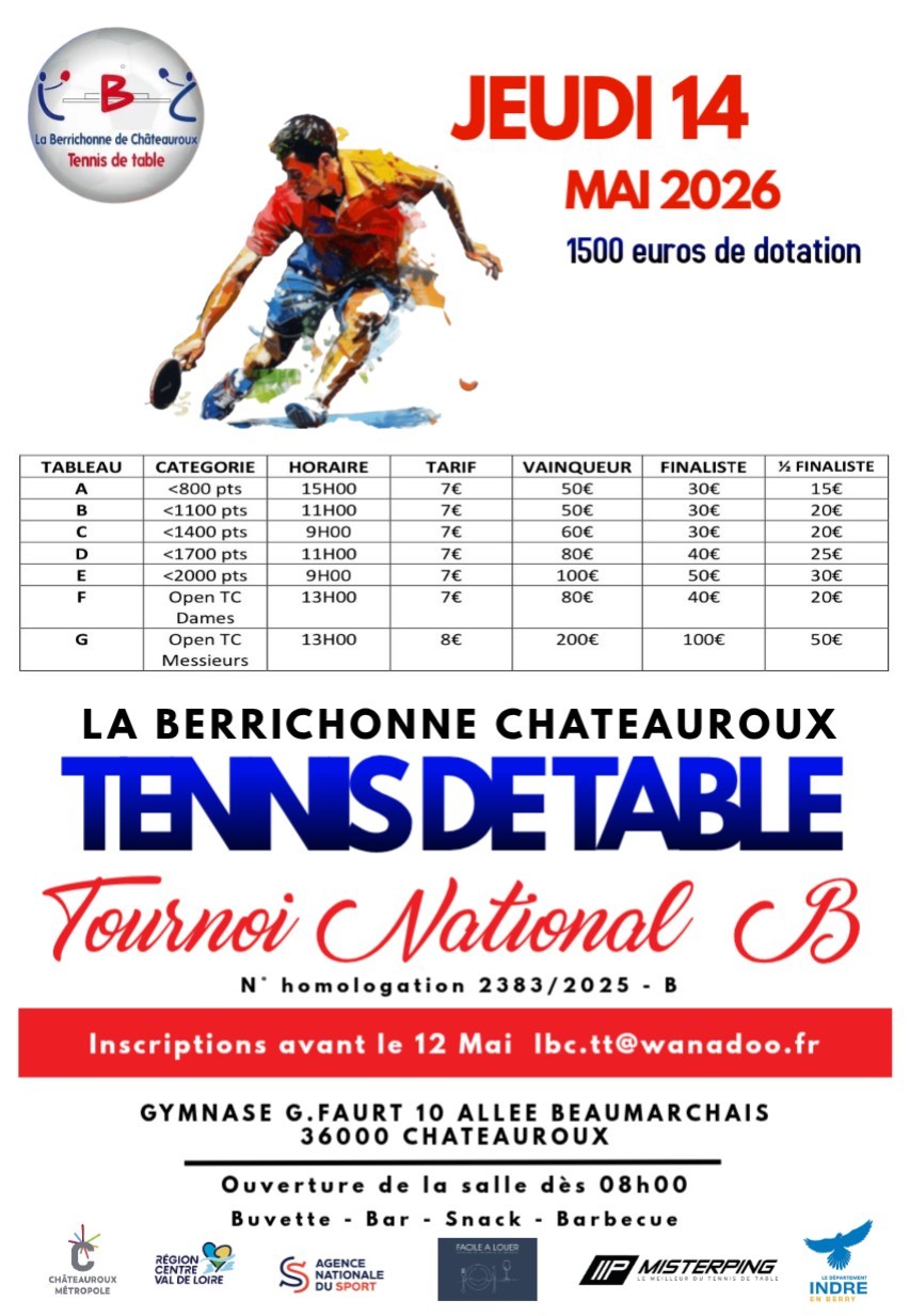 Tournoi national B La Berrichonne Châteauroux TT 2026