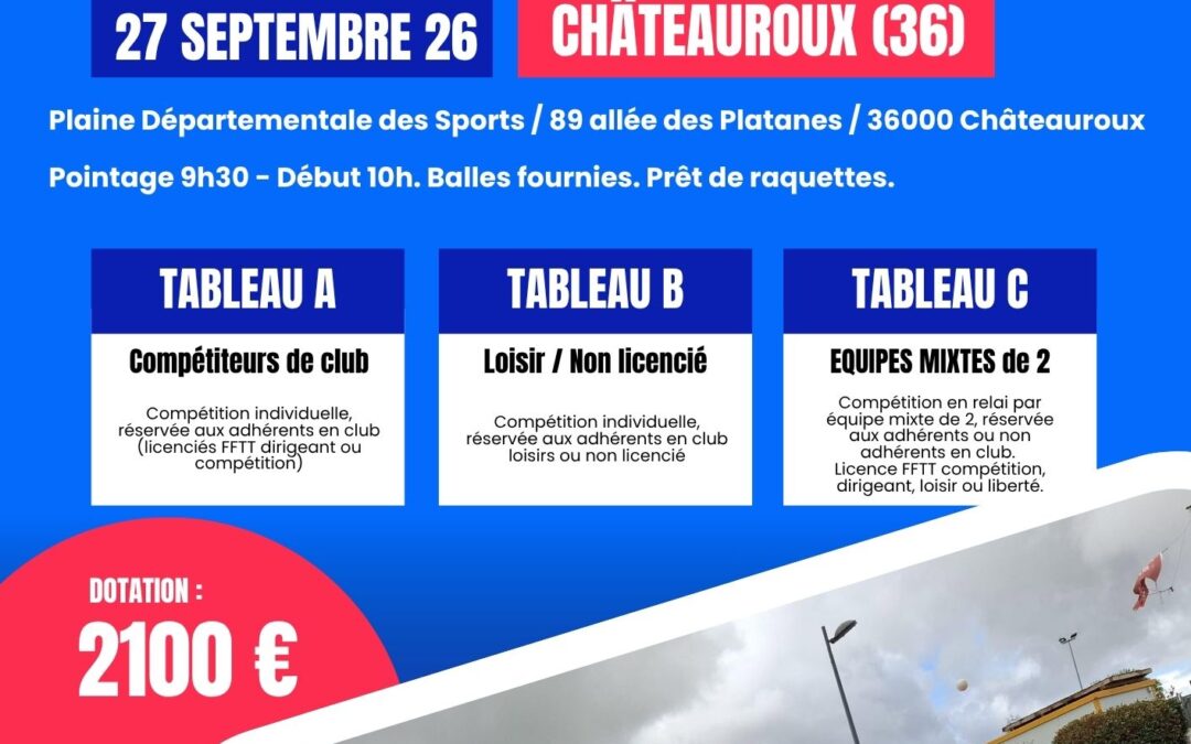Tournoi national FreePing Series – ProxiPro Châteauroux 2026